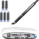 Retractable Fountain Pen, 0.38mm Extra Fine Nib, Black Ink, Transparent Barrel, Refillable, Smudge Proof, 5 Ink Cartridges Included, Clictek Protective Method