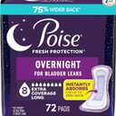 Poise Overnight Incontinence & Postpartum Pads for Bladder Leaks, 8 Drop Extra Coverage, 72 Count (2 Packs of 36), Packaging May Vary
