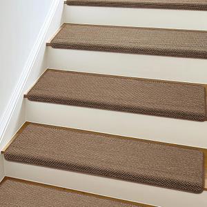 Bullnose Carpet Stair Treads Non Slip for Wooden Steps Indoor, 9.5" x 35" 14 Pieces, Extra Wide Bull Nose Carpet Runners for Wood Stairs, Step Covers, Stair Tread Rugs, Washable, Brown