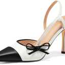 Coutgo Womens Slingback High Heels Bow Tie Closed Pointed Toe Sexy Stiletto Two Tone Dress Pumps Shoes (9.5, Beige)