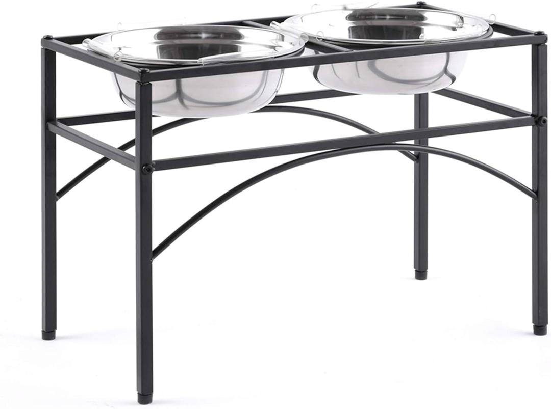Funkeen Elevated Dog Bowls Raised Pet Feeder Cat Food & Water Diner Stand Set w/ 2 Removable Stainless Steel Bowls (2 Quarts/13.77" in Height)