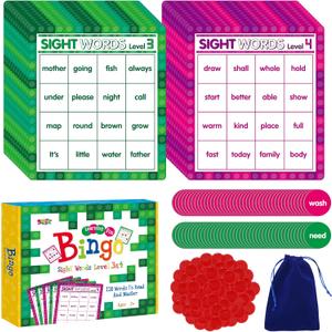 Sight Word Bingo Game, 120 Sight Words Learn to Read Level 3 & Level 4 Bingo Board Game Dolch's & Fry's Words Lists for Kindergarten and Preschool Kids 5+, Perfect for Classroom & at Home
