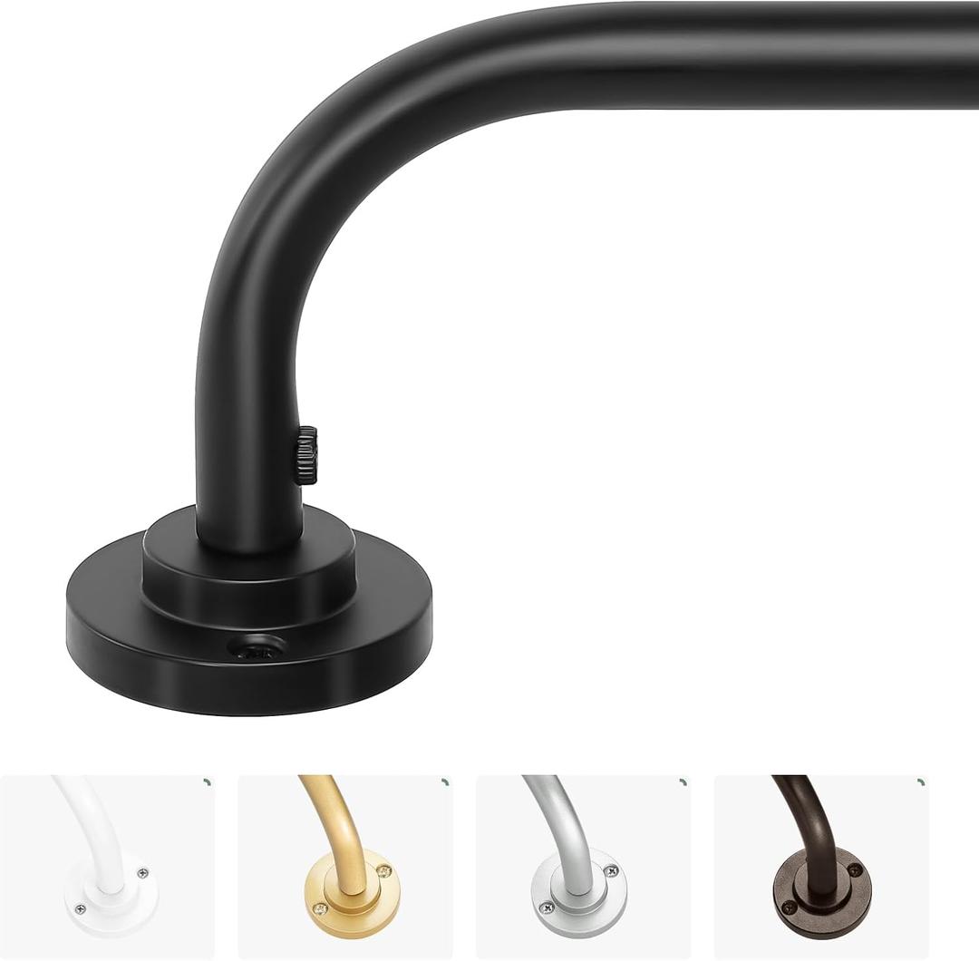 Curtain Rods for Windows 66 to 120 inch, 5/8 Inch Black Curtain Rod, Adjustable Wrap Around Curtains Rod, Blackout Curtains Rods, Metal Room Darkening Curved Cafe Door Drapery Pole, Matte Black