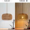 Rattan Pendant Light Fixture Ceiling Bohemian Chandelier Flush Mount Hanging Light 12.99-inch Small Woven Lamp Shade Wooden Base Basket for Kitchen Island Hallway Bedroom Dinning Table