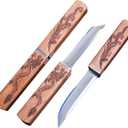 2 In 1 Steak Knive Set, Double Blades Professional Sharp Steak Knives Wood Handle with Pairing Bamboo Knife Sheath, Unique Camping Fruit Knife Set for Meat Bbq Outdoor