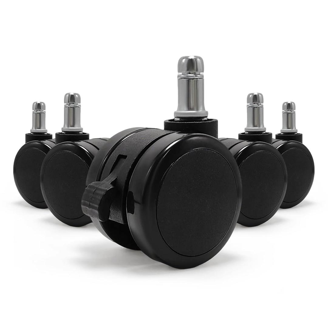 Office Chair Brake Twin Caster Wheels,Universal Fit 2 Inch Castors Replacement,Smooth Silent Chair Casters Wheels for Office Chairs,Gaming Chair,Swivel Chair,Pushchair DIY,Black (Set of 5)