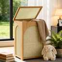 oakvivo Bamboo Laundry Hamper with Lid, 16.9" x 13.4" x 26.8" Wooden Clothes Basket with Removable Liner Bag, Space-Saving Laundry Sorter for Bathroom, Bedroom, and Laundry Room (Natural)