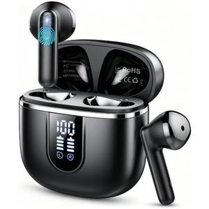 Wireless Earbuds Bluetooth 5.4 Headphones, 40H Playtime In-Ear Earphones with 4 ENC Noise Cancelling Mic, 3D Bass Stereo Sound, IP7 Waterproof Ultralight Bluetooth Earbuds USB-C LED for iPhone Android