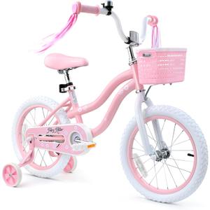 bicystar Girls Bike for Kids Ages 2-8 Years, 12 14 16 18 Inch Kids Bike with Training Wheels, Basket & Streamers, Pink Little Girls Bicycle with Coaster Brake, Birthday Gift