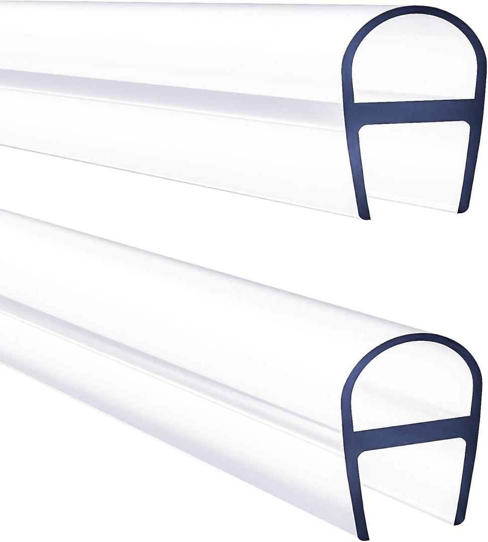 Glass Shower Door Seal Strip 2 Pack x 39 Inch U Type for 3/8" Thick Glass Frameless Shower Door Bottom Side Seal Trim Strip Door Sweep Ultra Clear Rubber Shower Door Leak Guard