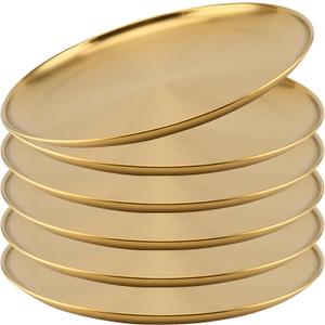 JOIKIT 6 Pack 12 Inch Gold Stainless Steel Plate, Round Metal Dinner Plates, Kitchenware Dinner Dishes Serving Tray Large Camping Plates for BBQ, Snack, Food Serving, Dishwasher Safe