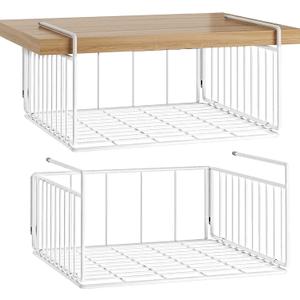 SUFAUY Under Shelf Basket Storage, 2-Pack Under Cabinet Hanging Wire Organizer for Pantry Kitchen, White