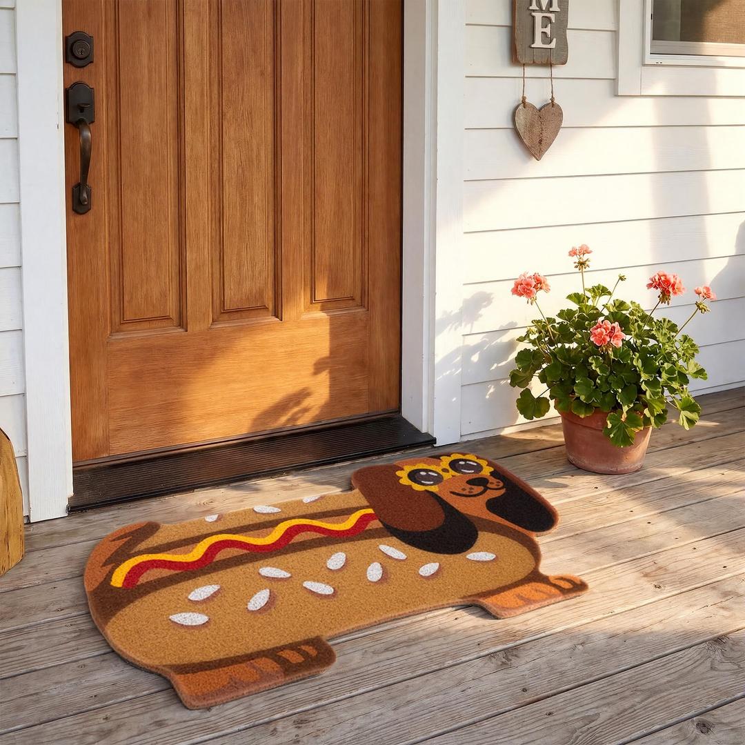 Tinideya Summer Dachshund Door Mat 17 x 28 Inch Funny Hot Dog Dog Welcome Mat for Front Porch, Entrance, Patio, Outdoor Indoor Decor