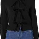 Amazon Essentials (Demi's Pick) Women's Regular-Fit Long-Sleeve Tie Front Cardigan with Bows (Medium, Black)