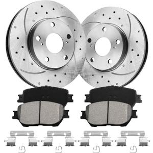 Front Brake Kit Brake Rotors and Ceramic Brake Pads Compatible with Toyota Camry (2.4L) 2002-2006, (3.0L) 2002-2004, (3.0L; LE) 2005-2006 Note Size Differences-275mm (Not 296mm Rotors
