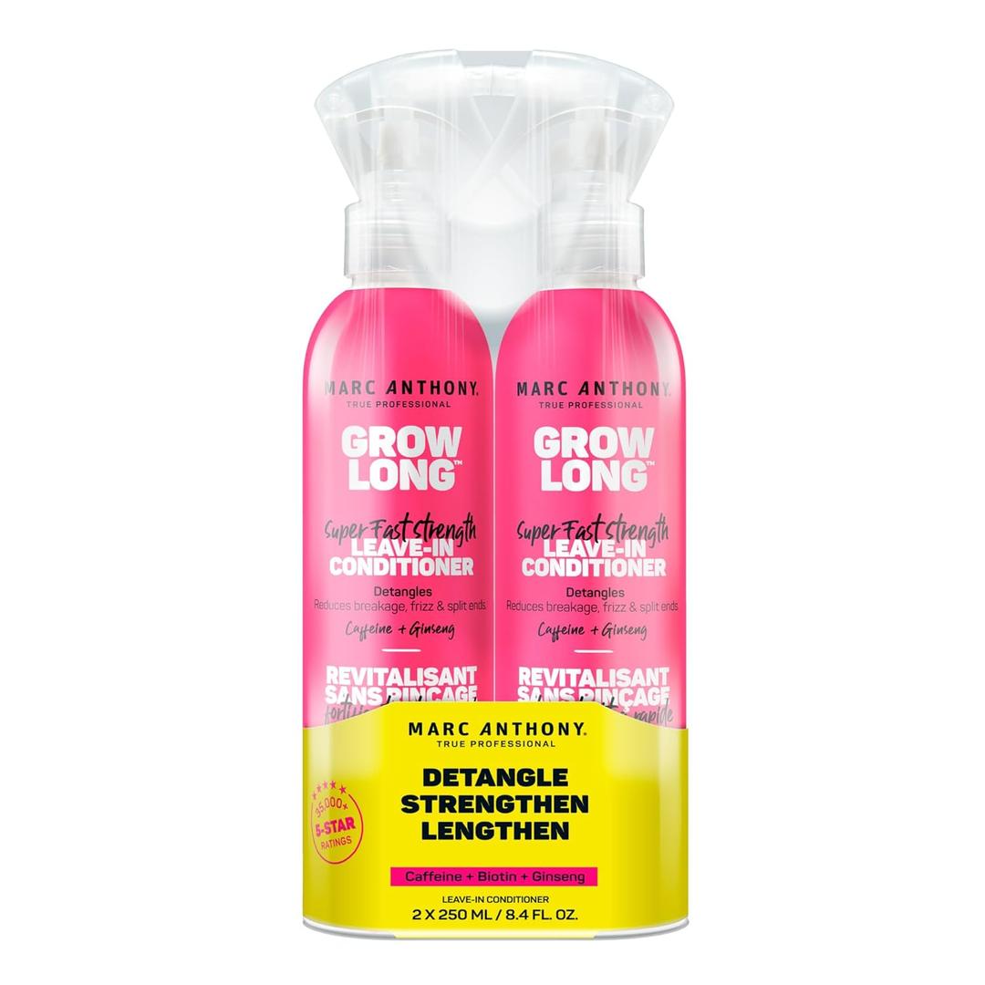 Marc Anthony Leave-In Conditioner Spray & Detangler, Grow Long Biotin, 2-pack - Anti-Frizz Deep Conditioner For Split Ends & Breakage - Vitamin E, Caffeine & Ginseng for Curly, Dry & Damaged Hair (8.4 Fl Oz (Pack of 2)