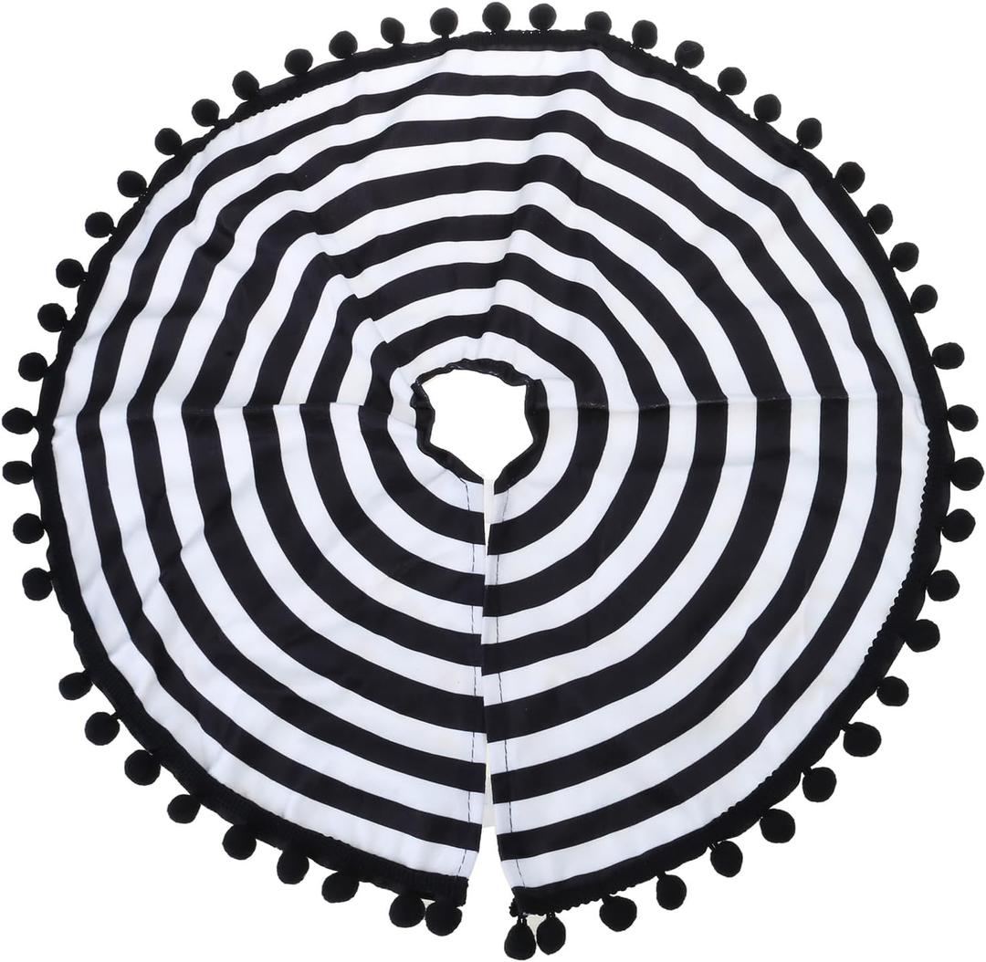 Halloween Tree Skirt, Black and White Striped Holiday Decor for Table Party (44 cm)