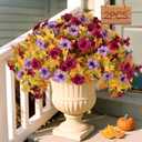 Artificial Fall Fake Flowers Plants for Outdoor Decoration 2PCS No Fade Faux Petunias UV Resistant Realistic Autumn Silk Flowers for Home Garden Balcony Yard Porch Deco (Burgundy Purple)