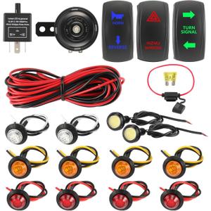 UTV Turn Signal Kit with Horn, Universal Street Legal Set with Rocker Switch Hazard Lights Flasher Relay Compatible with Polaris RZR Ranger Turbo Can-Am Golf Carts Kawasaki Teryx