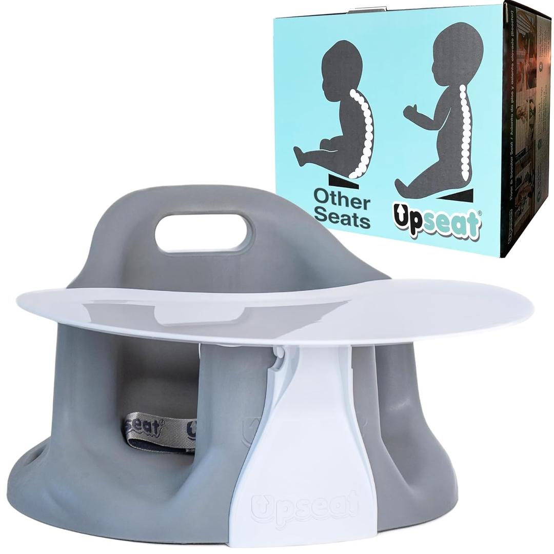 Upseat  The Original Ergonomic Baby Floor & Booster Seat with Tray, Developed with Physical Therapists for Upright Posture & Healthy Hip Development, 424 Months, Dishwasher-Safe Extra-Large Tray (Grey)