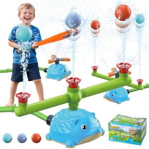 LawnIdyll Water Sprinkler Baseball Toy, 5 in 1 Water Sprinkler for Kids Summer Outdoor T-Ball with 3 Jets, 3 Baseballs, 1 Retractable, Hedgehog Baseball Sprinkler Toy, Summer Backyard Lawn Pool Game