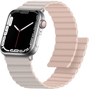 Anlinser Magnetic Bands Compatible with Apple Watch Band 49/46/45 44/42/41/40/38mm, Women Men Double Side Reversible Strap for iWatch Ultra 3-1 Series 11/10/9/8/7-1 SE(49/46/45/44/42,Starlight/Pink)