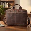 Full Grain Leather Messenger Bag for Men, 16” Briefcase Laptop Satchel Vintage Professional Office Work & Travel Bag
