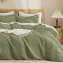 Waffle Weave Duvet Cover Set Queen Size, No Snagging Ultra Soft Luxury Textured Breathable Comforter Cover for All Season 3pcs, Durable Bedding Duvet Set with 2 Pillow Shams, 90"x90", Green