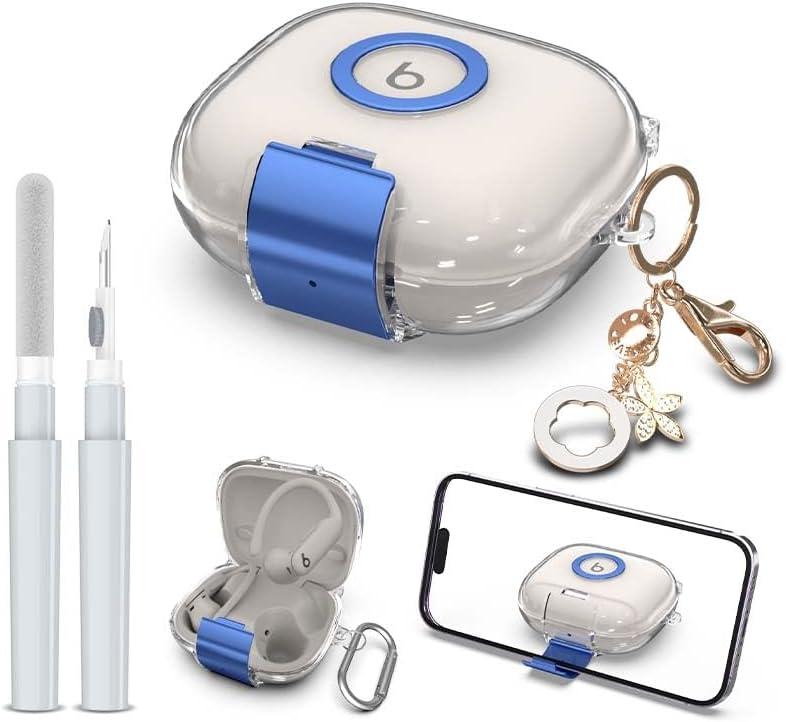 for Powerbeats Pro 2 Case with Secure Lock & Phone Stand, Soft TPU Clear Protective Cover Compatible with Beats Powerbeats Pro 2 Earbuds Accessories with Cleaner Kit & Bling Keychain (Clear)