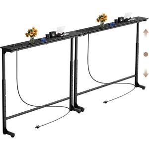 Keelian 78 inch Narrow Console Table with Outlet,Adjustable Height(25"-37") Behind Sofa Table,Couch Behind Table Skinny,Couch Shelf with Charging Station,Long Entryway Table for Living Room,Black