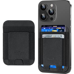 ExtreLife Phone Card Holder, Leather Wallet Stick On, Strongest Adhesive, RFID Blocking, Fit 7 Cards, Black