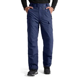 FREE SOLDIER Men's Waterproof Snow Insulated Pants Winter Skiing Snowboarding Pants with Zipper Pockets, Navy Blue, Medium