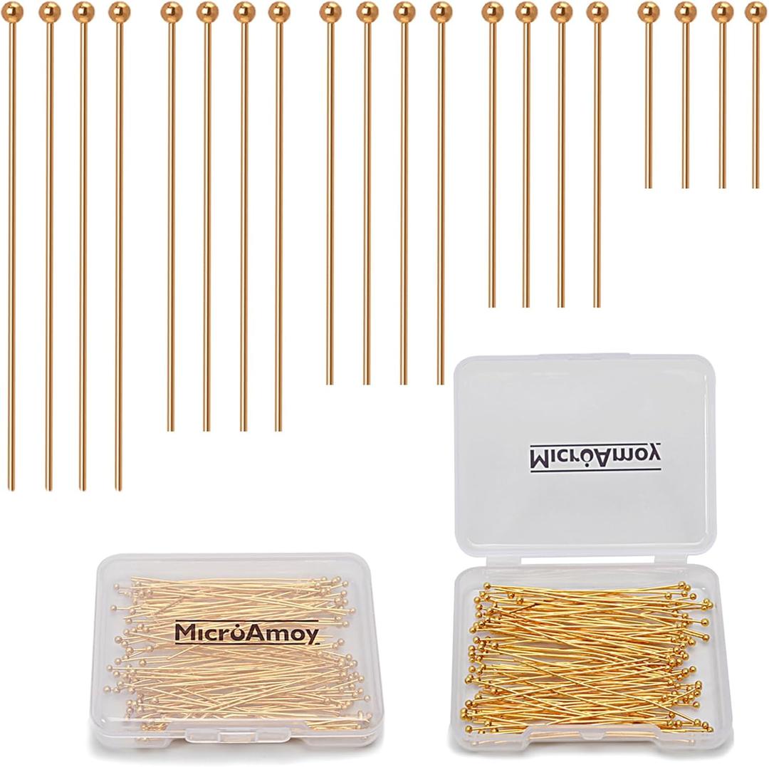 100pcs 18K Gold Filled Ball Pins Non Tarnish Craft Earring Bracelet Jewelry Making Accessories Supplies (50mm (1.96in), Gold-Ball Pin)