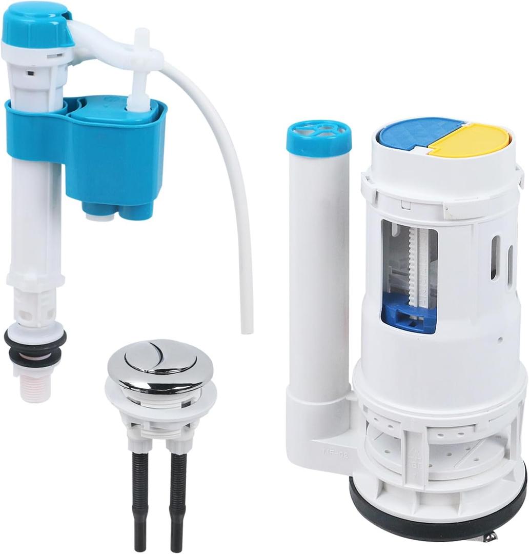 T Tulead Toilet Tank Replacement Kit Flush Valve 2.5", Fill Valve 1/2", Push Button 1.45", One Piece Toilet Repair Kit
