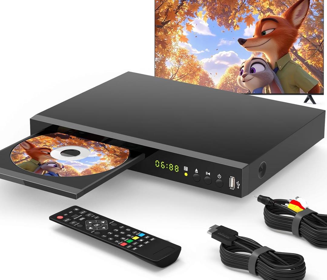 Blu Ray DVD Player Dolby Digital TrueHD/DTS and 1080P Full HD, Play All DVDs and Region A 1 BluRays, Support Max 128G USB Flash Drive + HDMI/AV/Coaxial Output + Builtin PAL/NTSC with HDMI/AV Cable