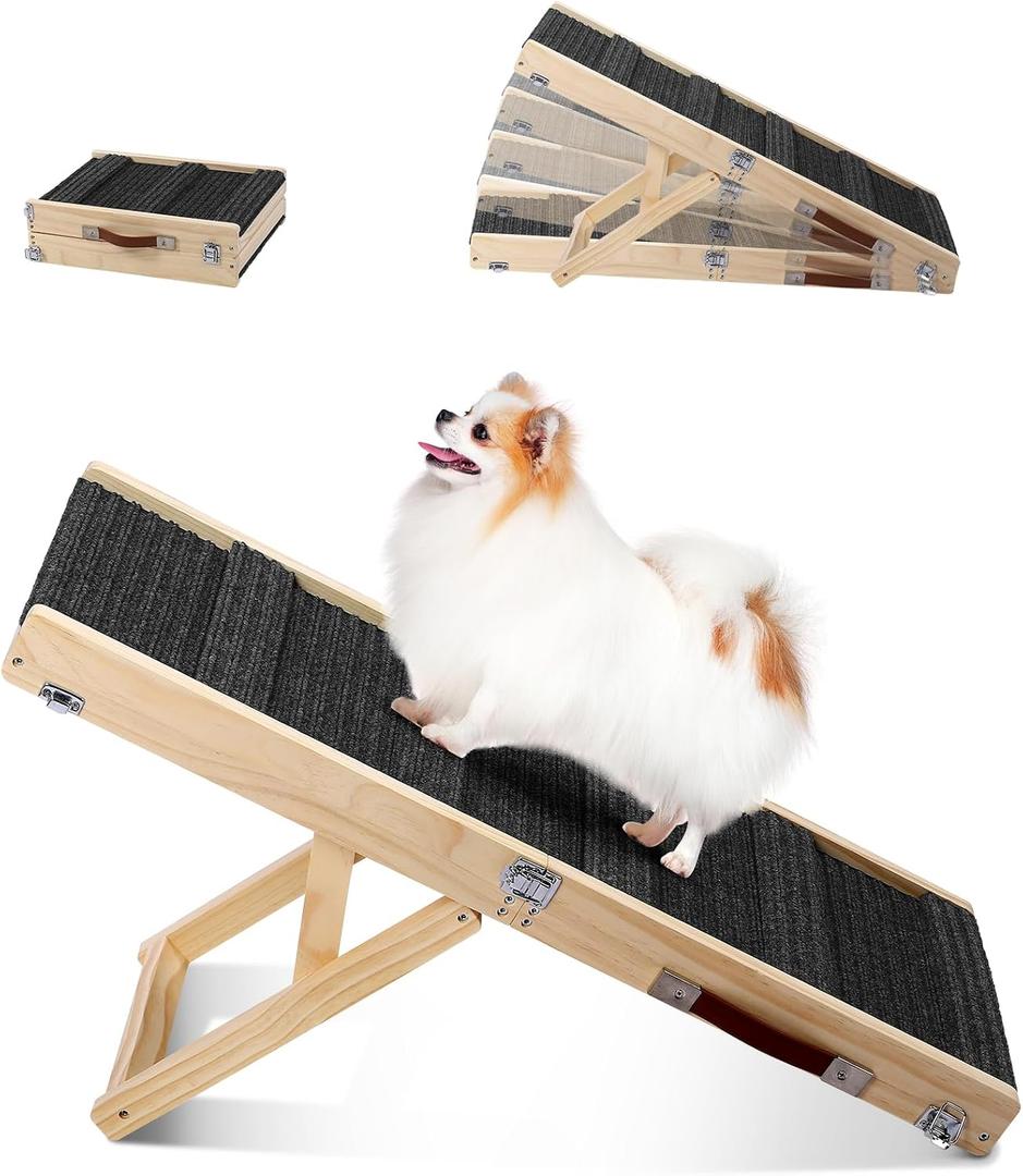 Small Dog Ramp, Dog Ramp for Bed, 13.7" W Foldable Pet Ramps for Small Dogs to Get on Couch Car - Adjustable from 10" to 19"- 32" Long with Non-Slip Mat for Dog Cat Climbing