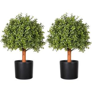 Faux Boxwood Ball Topiary 2 Pack, UV Resistant Outdoor Topiary Decor for Porch Decor (Green)