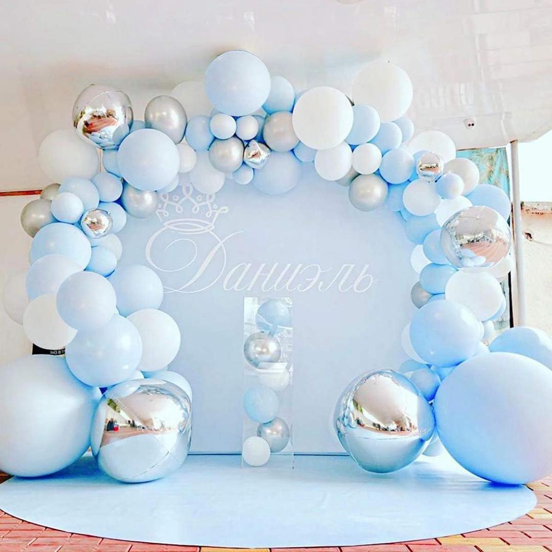 Baby Blue Balloon Arch Kit Macaron Blue Metallic Silver Balloon Garland, Baby Shower Birthday Party Decorations