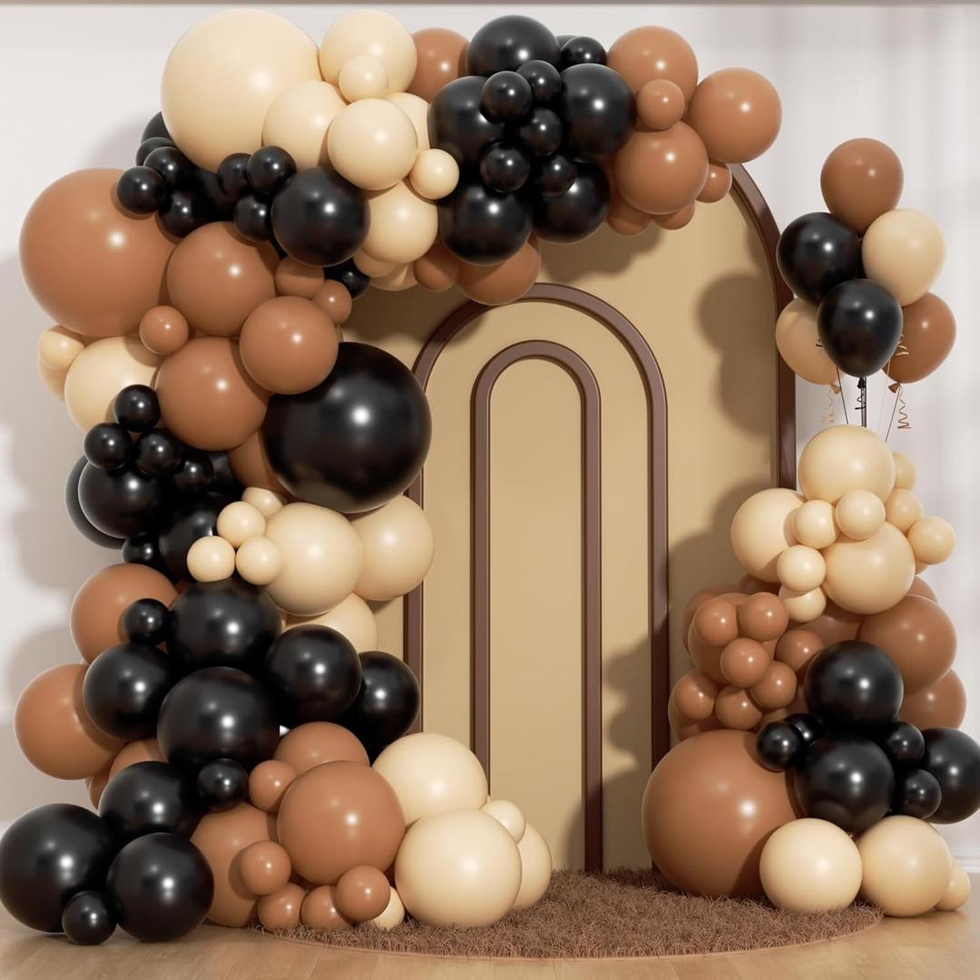 Black and Brown Balloons Arch Kit - 184Pcs Black Brown Nude Balloon Garland Kit for Western Cowboy Baby Shower Boy First Rodeo Wild West Country Birthday Farm Fiesta Theme Party Decorations