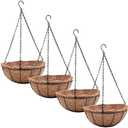 Qusuxi 4 Pack Hanging Planter Basket with Coco Coin Liner 14 inch Hanging Flower Pots Outdoor Decorative Round Wire Plant Holder with Chain Metal Hanging Baskets for Plants Outdoor