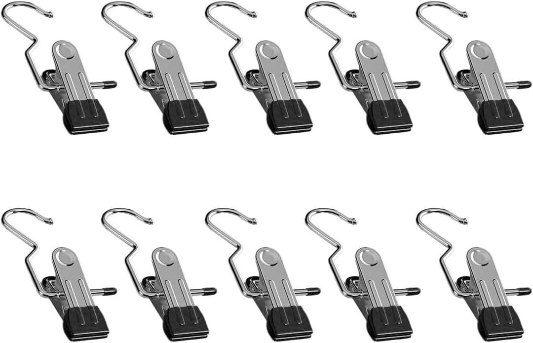 Boot Hangers for Closet, Laundry Hooks with Clips, Boot Hanging Hold Clip, Space Saving Portable Travel, Clip Hangers for Pants Hats Socks Gloves (10, Black)