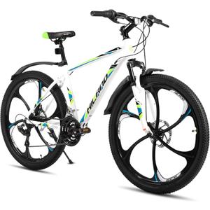 HILAND Mountain Bike, 3/6/Multi-Spokes, 18 Speeds Drivetrain, Aluminum Frame 26 Inch Wheels, Disc-Brake Bike for Men Women Men's MTB Bicycle (White)