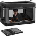 Feandrea Collapsible Dog Crate, 48-Inch Portable Dog Travel Crate for Extra Large Dogs, Oxford Fabric Pet Carrier with 4 Mesh Doors, Handles, Storage Pocket, Water Bottle Holder, Ink Black UPDC022BH01