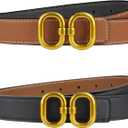 2 x Women's Leather Belt for Jeans, Dress, Pants & Formal Outfits, Ladies Trendy Reversible Design Belt with Gold Buckle