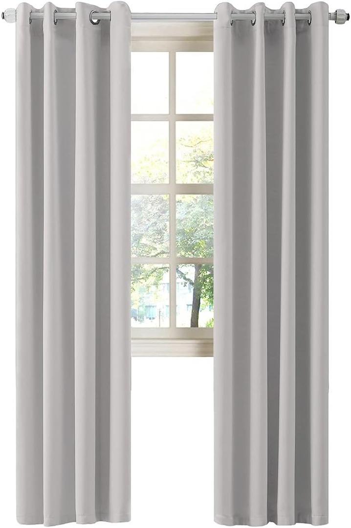 LA PALMA Thermal Insulated Blackout Darkening Grommet Living Room Curtains Window Drapes for Bedroom Pack of 2 Panels,52"W x 84"L (Pack of 2), Light Grey