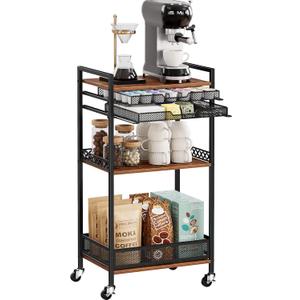 K Cup Holder Rack, Coffee Station Organizer for Nespresso Vertuo and K Cup Capsules, Multi-Functional Bar Accessories Organizer With Wheels for Living Room, Kitchen