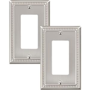 2-Pack Decorator Outlet Cover Plate, Decorative Switch Plates and Outlet Covers, Brushed Nickel Metal Wall Plates for Electrical Outlets, Receptacle, GFCI Outlet, Dimmer Switch
