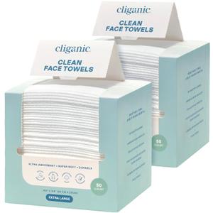 Cliganic Clean Face Towels XL, Multi-Pack (100 Count), Disposable, Ultra-Absorbent, Hypoallergenic & Soft - Makeup Remover Dry Wipes, Pamper Your Face, Hygienic Towelettes, for All Skin Types