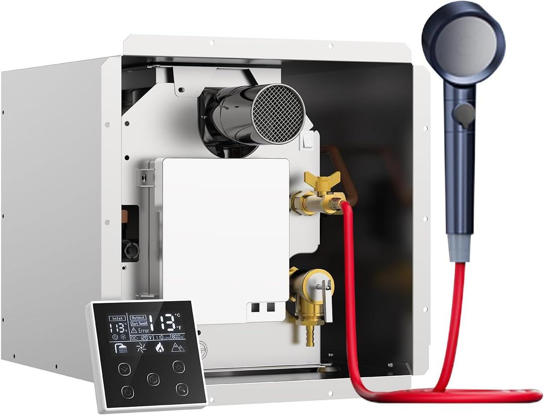 Gen II Ranein RV Tankless Water Heater 65,000 BTU, On-Demand Propane Instant Hot Water, Zero Cold Water Start, Thermostatic Mixing Chamber, External Showerhead, High Altitude Ready, Family Use