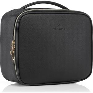 VLANDO Medium Makeup Cosmetic Organizer Case Portable Storage Bag with Adjustable Dividers for Makeup Brushes Girls Women Friend Black